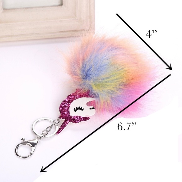 Fluffy Golden Unicorn Pom Pom Keychain Charm - Picture 12 of 12